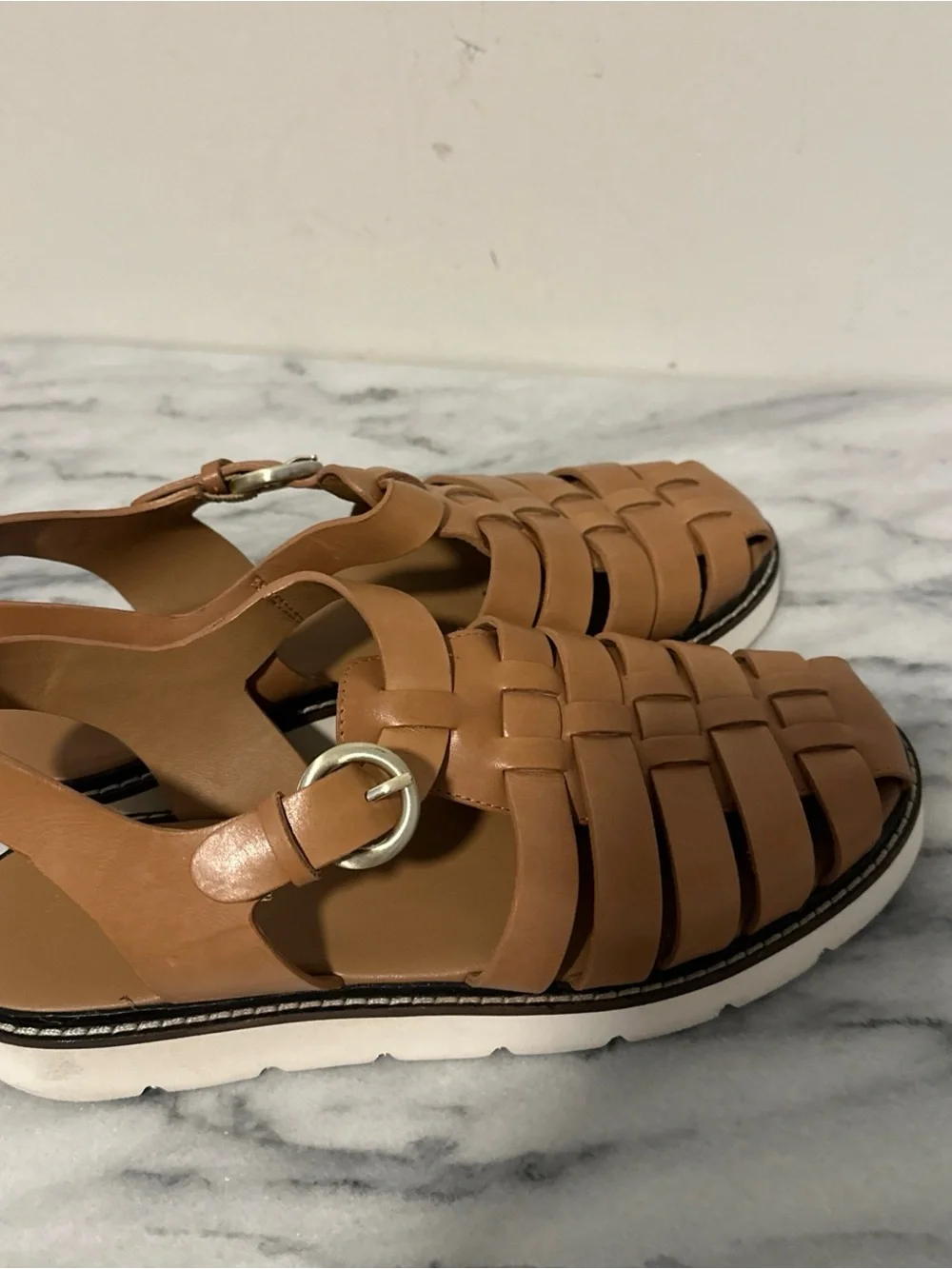 Anthropologie Women's Tan Leather Slingback Fisherman Sandals Sz 41